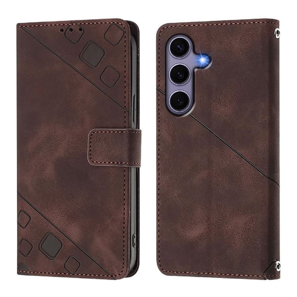 Funda Cartera para Samsung Galaxy S24 con Soporte y Ranuras, Resistente a Golpes y Rayones Marrón