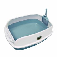 Magideal - Caja De Arena Para Gatos De Cara Alta, Colcha Para Mascotas, Orinal Portátil Para Conejos, Baño Profundo Con Cuchara, Bandeja De Arena Para Mascotas, , Azul