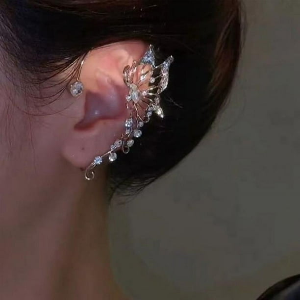 Gleaming Zircon Butterfly Ear Cuff Earrings - Stylish Jewelry for Women's Parties