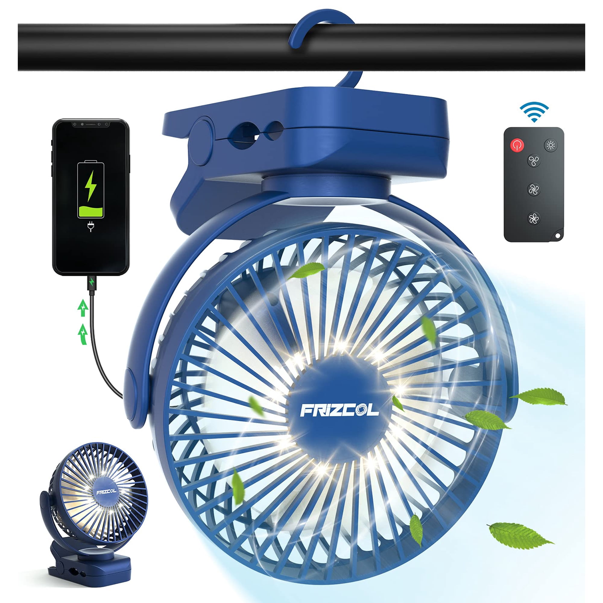 Ventilador Con Clip Frizcol, Recargable Durante 65 Horas, Con Luces Led De 12000 Mah