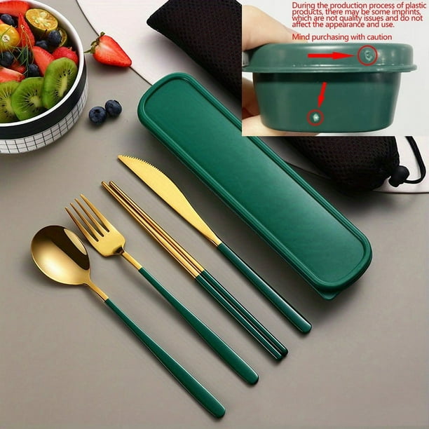 Set, 304 Stainless Steel Portable Gift Cutlery Set Korean Cutlery Knife Fork Spoon Chopsticks Four Piece Set Portable