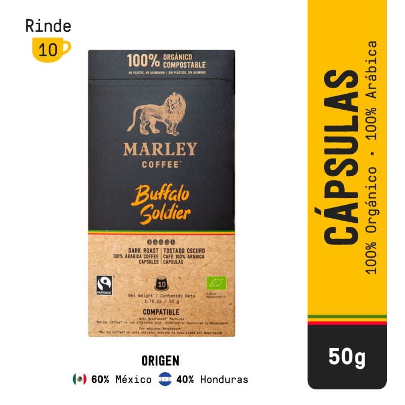 Cápsulas De Café Buffalo Soldier Compatible Con Nespresso 10 Un Marley Coffee