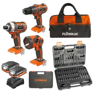 Flowmak - Kit Taladro 13Mm, Atornillador Impacto Y Set Brocas 70U