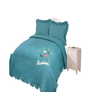 Genérico - Quilt Cubrecama De Verano Con Flores Bordadas 2 Plazas Turquesa