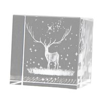 Magideal - Cubo De Cristal 3D Pisapapeles Recuerdos Grabados Adornos Artesanía Cubo Señal Meteorológica Para Cumpleaños Regalo De Navidad Boda Decoración Alce