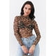 thumbnail image 1 of Body de Manga Larga con Cuello Alto y Malla Transparente con Estampado de Jaguar en Color Marrón Topo, 1 of 3