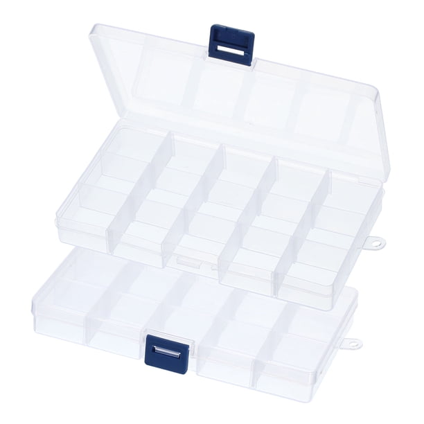 Uxcell 2 piezas 6.9x4x1 pulgadas Organizador de encantos de uñas 15 compartimentos Caja de almacenamiento para manualidades Transparente