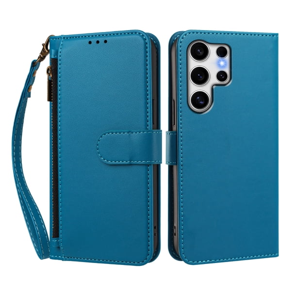 Funda Tipo Billetera para samsung galaxy S25 Ultra con Soporte y Bolsillo con Cierre Azul