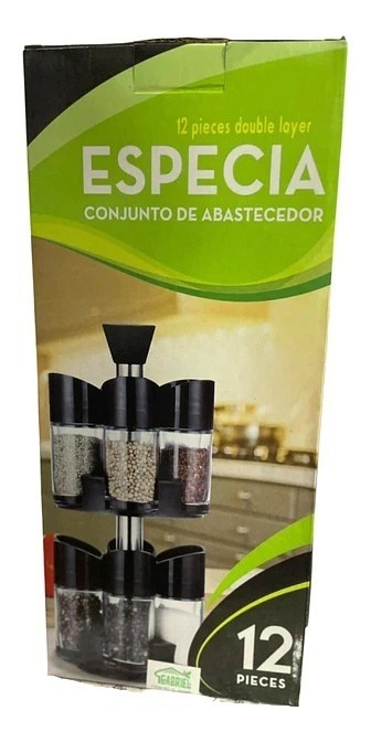 Genérico - Set 12 Especieros Condimento 360 Giratorio 3 Salidas 2 Nivel
