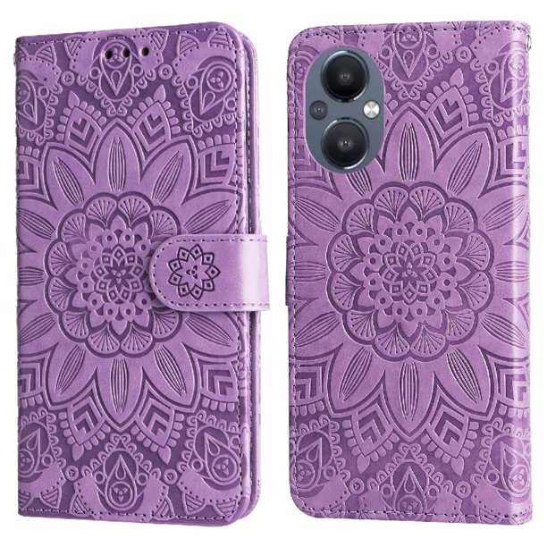 Funda tipo cartera FOXDOCK para OnePlus Nord N20 5G , diseño girasol en relieve, cuero PU, cierre magnético, soporte y tarjetero