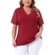 thumbnail image 1 of Agnes Orinda Blusa de Punto Acanalado Elegante de Manga Corta con Encaje y Cuello en V para Mujer de Talla Grande, Túnica de Primavera Verano 3X Burdeos, 1 of 7