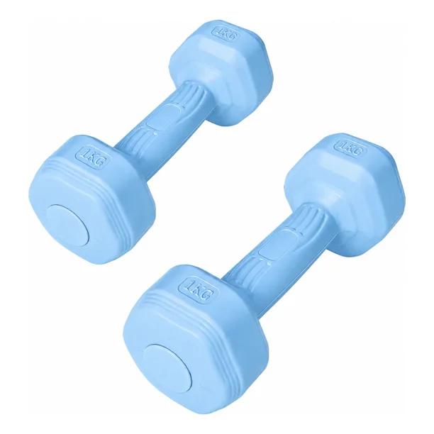 Par Mancuernas Hexagonales PVC 1 Kg c/u Pesas Fitness 2 Kg Total