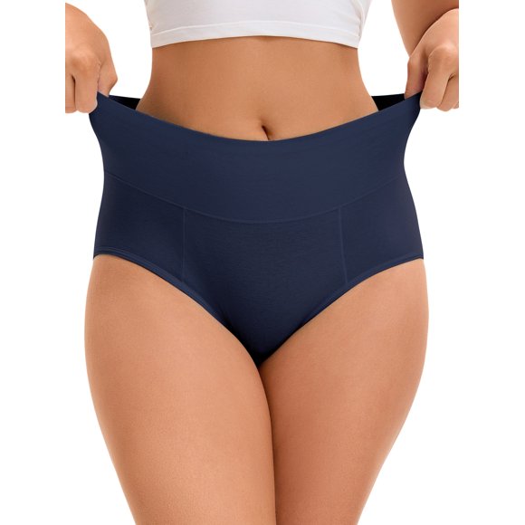 CURVY GLAM Ropa Interior de Mujer Regreso a Clases Cintura Alta Control de Abdomen Color Sólido Cobertura Completa Bragas Gris Oscuro Azul XL