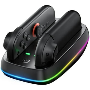Base De Carga Aaronmei Para Nintendo Switch 2 Joy Con 9 Luces Rgb Negro
