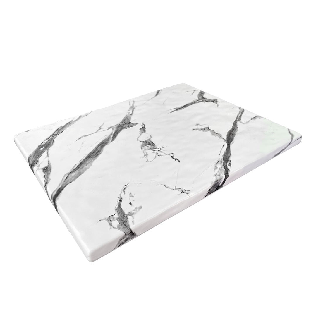 Imahe - Tabla Aperitivo Melamina Rectangular 26x32x1cm Marmol Blanco