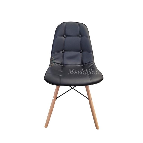 Silla Comedor Buckle Negra Ecocuero con Patas de Madera