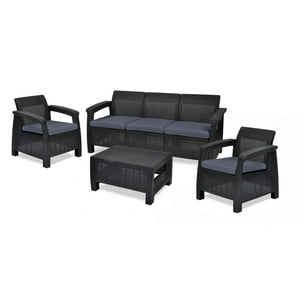 Keter - Juego De Terraza Living Jardin 3 Cuerpos Corfu Grafito Gris Oscuro