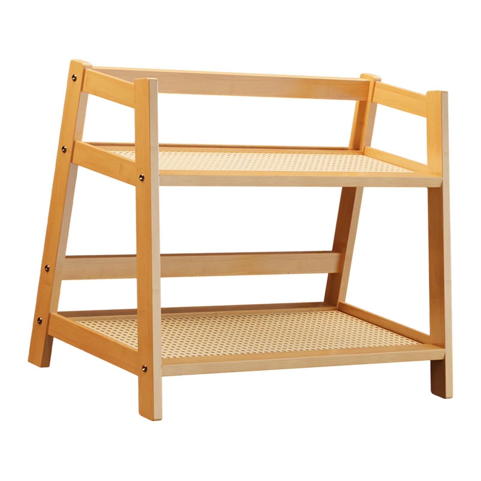 Magideal - Estante De Bambú De Doble Capa, Decoración Del Hogar, Estante De Almacenamiento De Artículos Pequeños Decorativos, Organizador De Almacenamiento De Es Color Bambú L