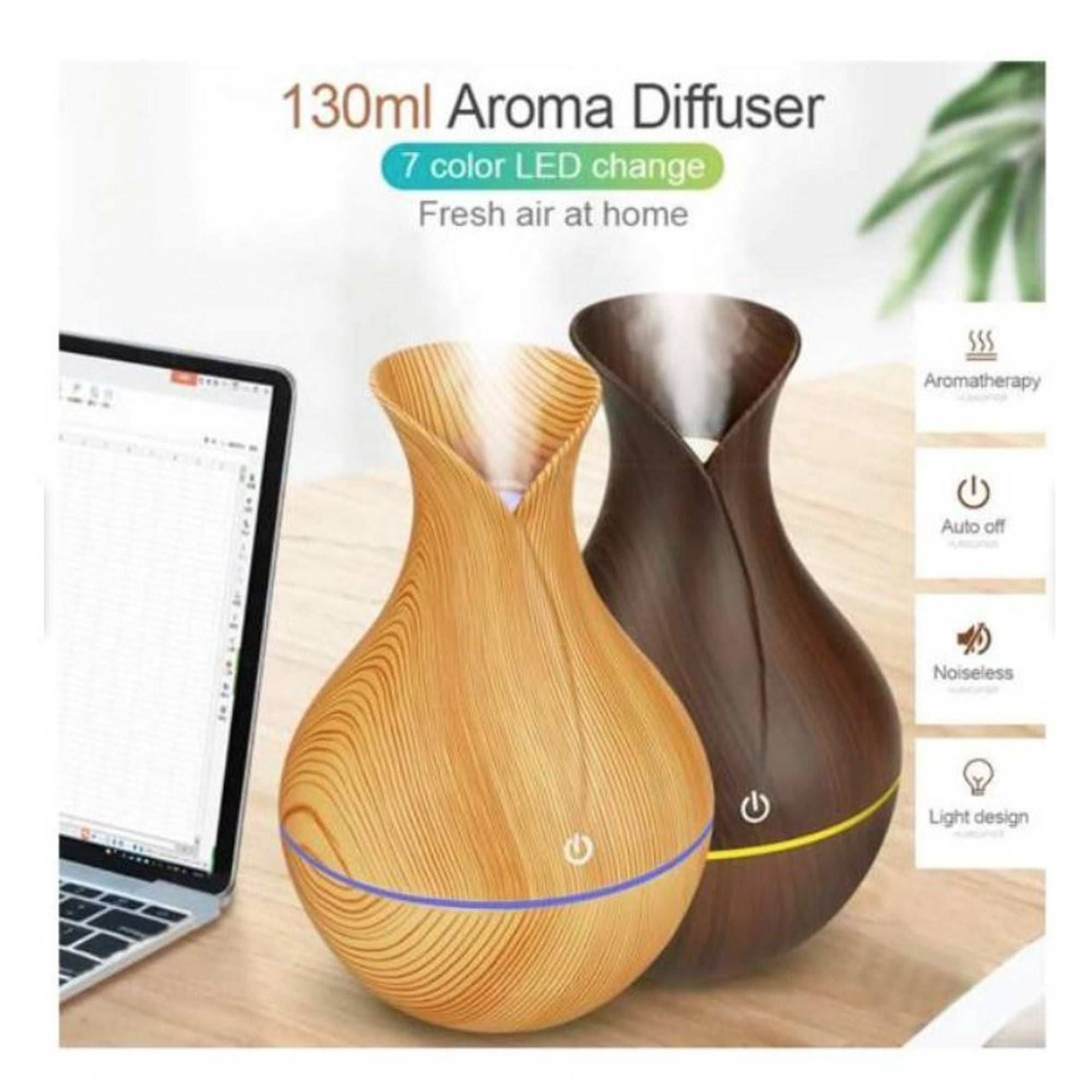 Tomasstore - Aromatizador Difusor Humidificador Usb 7 Led Café Madera