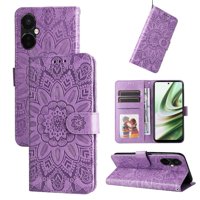 Funda Tipo Cartera Foxdock Para Oneplus Nord Ce 3 , Diseño Girasol En Relieve, Cuero Pu, Cierre Magnético, Soporte Y Tarjetero