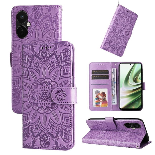 Funda tipo cartera FOXDOCK para OnePlus Nord CE 3 , diseño girasol en relieve, cuero PU, cierre magnético, soporte y tarjetero