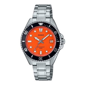 Reloj Casio Standard Analog Stainless Steel Orange Dial Quartz Mdv-10D-4A1V Men'S Watch