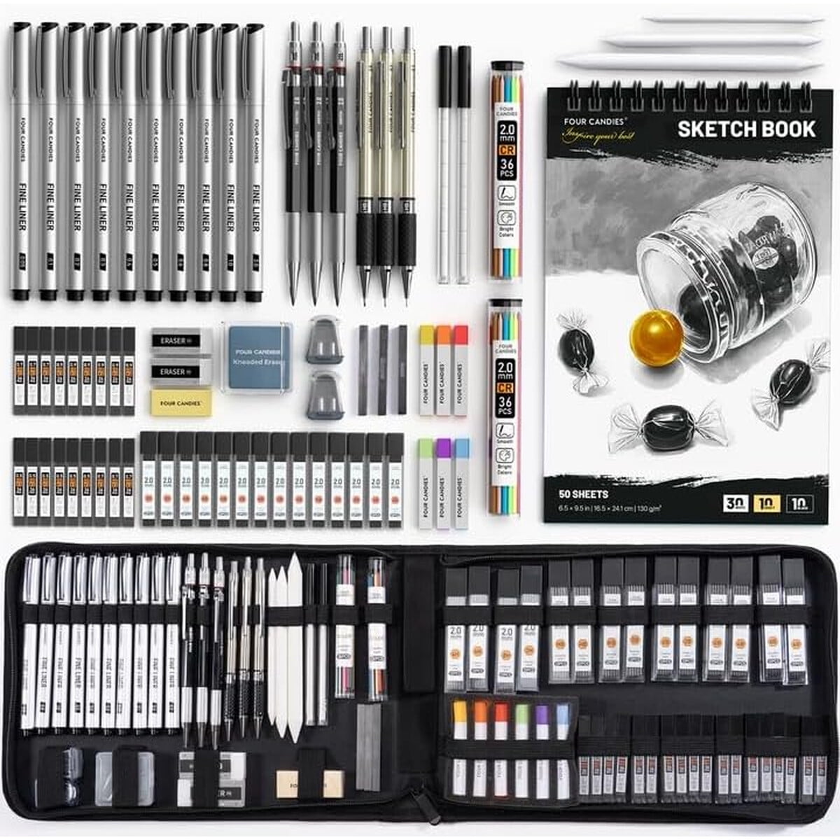 Set De Dibujo Four Candies 73 Piezas Profesional Avanzado