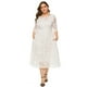 thumbnail image 1 of Vestido de noche de talla grande para mujer, estilo vintage con encaje floral, manga 2/3, falda de largo medio y bolsillos de encaje calados (blanco)., 1 of 5