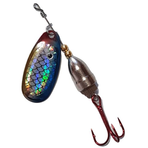 Spinner Silstar 10G 8Cms #4 Bell Spring Azul, Dorado Y Rojo Sobre Escamado Plateado Reverso Plateado