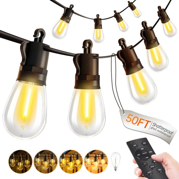 Luces de Cuerda para Exterior TBOSW 15 Bombillas 15m Impermeables con Control Remoto