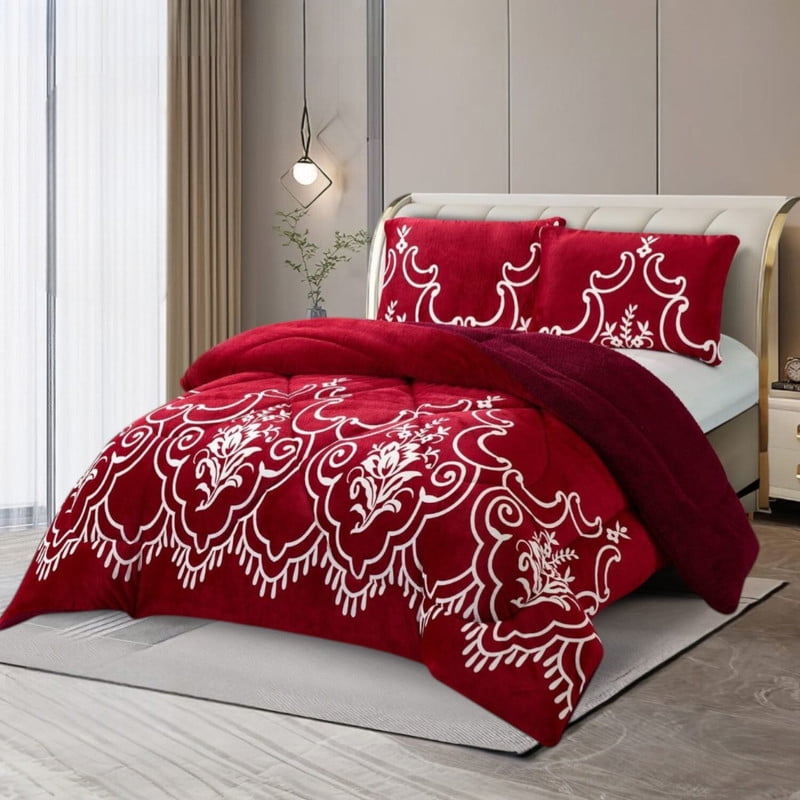 Genérico - Plumon De Invierno Plush Liso Con Chiporro De 2 Plazas + 2 Fundas Para Almohada Cipi2p-31