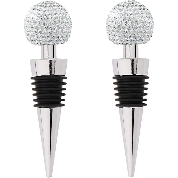 2 tapones de vino decorativos y brillantes, divertidos y bonitos tapones de aleación de zinc y silicona, juego de accesorios para vino tinto, whisky, champán, vino rosado y otras bebidas.