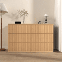 M&Ms - 6 Drawer Storage Cabinet ,Dresser, Wood Storage Tower Clothes Organizer With Wavy Drawer Panel, Wide Chest Of 6 Drawers, Large Storage Space For Bedroom, Hallway, Entryway Living Room Natural