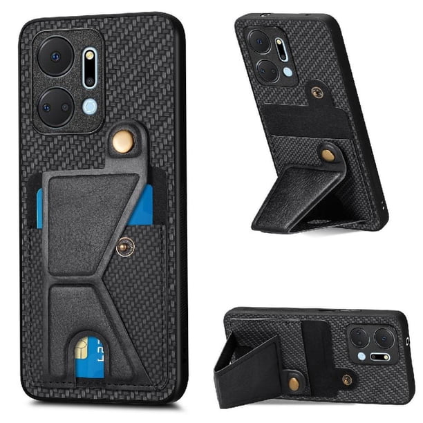 Funda Resistente para Honor X7A con Tarjetero y Soporte, Diseño Magnético Negro