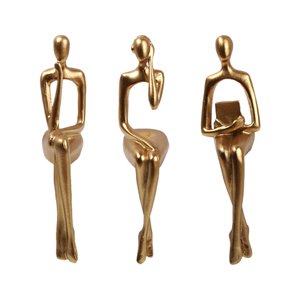 Bothyi - 3 Uds Estatua De Pensador Sentado Figuritas Abstractas Para Decoración De Mesa De Estante Dorado