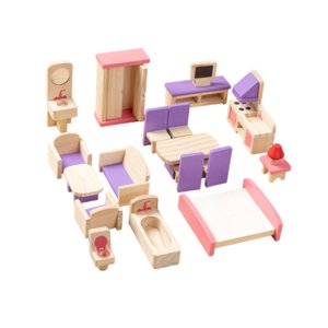 Magideal - 19 Piezas De Muebles De Casa De Muñecas De Madera, Casa De Muñecas De Juguete, Decoración De Dormitorio Realista, Muebles De Casa De Muñecas, Juguetes