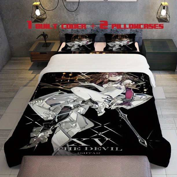 3pcs Skirt Swordsman Anime Character Theme Print Three Piece Bedding Set Soft Quilt Cover And Two Pillowcases