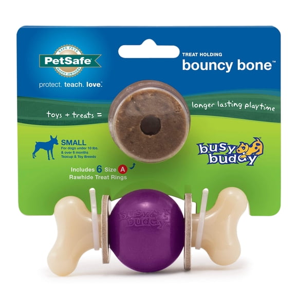 Toy PetSafe Busy Buddy Bouncy Bone para perros, color morado, pequeño