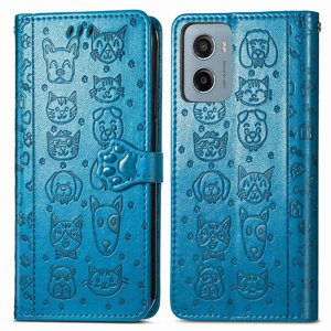 Funda Cartera Foxdock Para Motorola Moto G05 , Flip Pu Con Relieve De Gatos Y Perros, Tarjetero Y Soporte