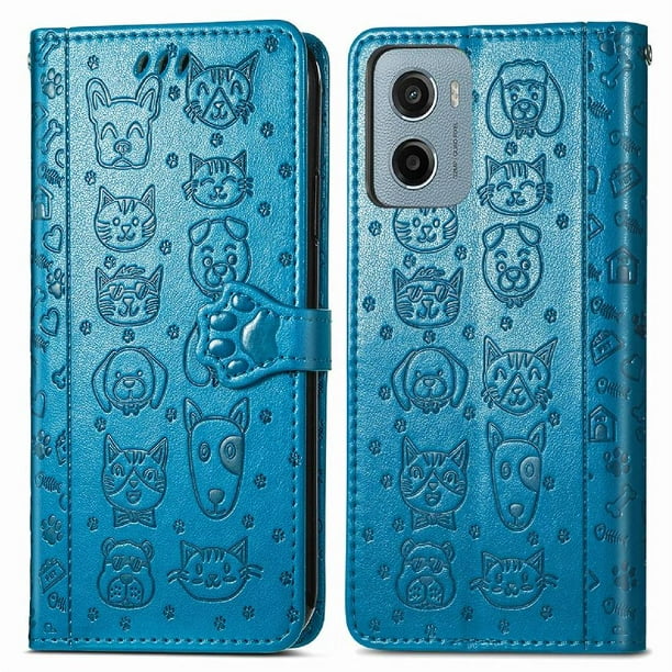Funda Cartera FOXDOCK para Motorola Moto G05 , Flip PU con Relieve de Gatos y Perros, Tarjetero y Soporte
