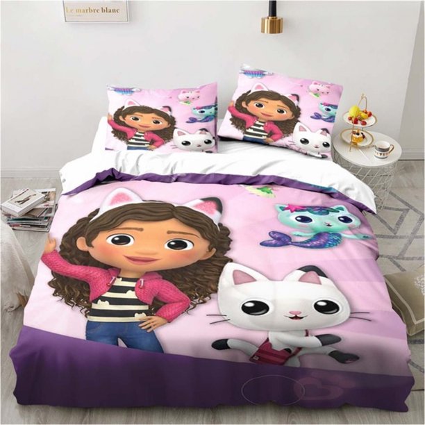 Gabby's Dollhouse Bedding Set Kawaii Bed Linen Set Double Home Decor For Girls KidsCute Cat Duvet Cover Set