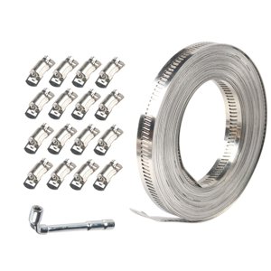 Magideal - Abrazadera De Manguera Clip Ajustable De Acero Inoxidable 304, Flejes De Abrazadera De Metal Para Mecánica, Plomería, Manguera De Engranaje Helicoidal 10M Con 16 Sujetadores