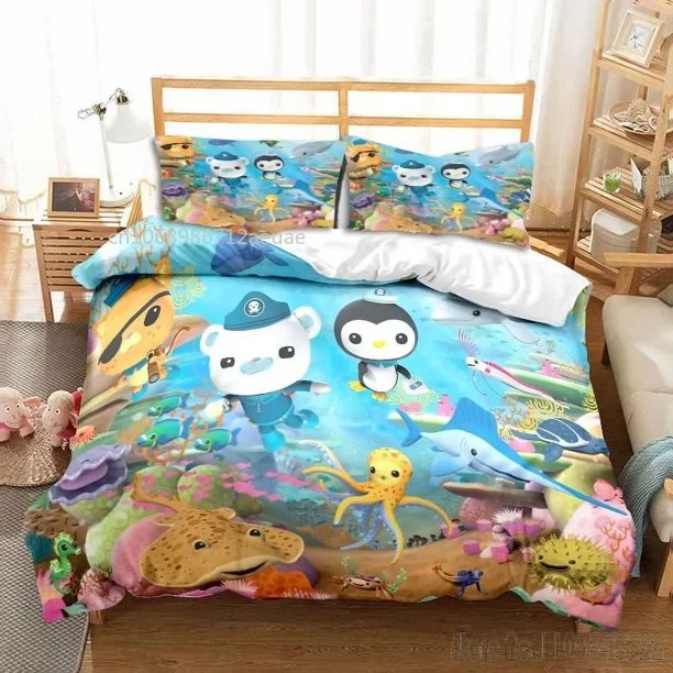 x1485 Bed SheetsThe Octonauts Cartoon All Season Duvet Cover Set HD Comforter Cover for Kids Bedding Sets Bedclothes Bedroom Decor 3-Piece Bedding Set (1 Duvet Cover + 2 Pillow Shams) nj1485