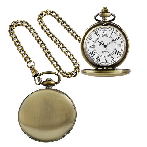 Reloj De Bolsillo Alwesam Bronze De Cuarzo Liso Con Cadena De 37 Cm
