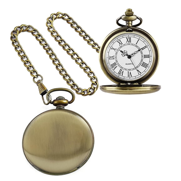 Reloj de bolsillo Alwesam Bronze de cuarzo liso con cadena de 37 cm
