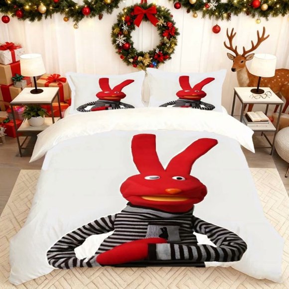 Juan Carlos Bodoque Rabbit Mansion Red Rabbit Printed Duvet Cover Set Includes a Soft Duvet Cover And Two Pillowcases Skin-Friendly And Breathable Suitable for