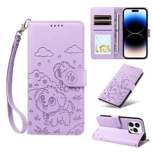 Funda Billetera Foxdock Compatible Con Iphone 14 Pro Max, Diseño Perrito Tierno, Ranuras Para Tarjetas Y Soporte Plegable