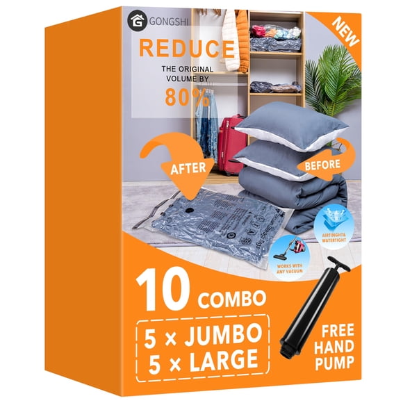 Bolsas de almacenamiento al vacío GONGSHI (5 bolsas gigantes, 5 grandes) con bomba