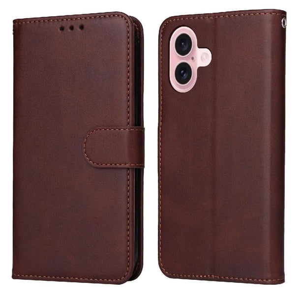 Funda Billetera para iPhone 16 Plus con Porta Tarjetas y Soporte Ajustable Marrón