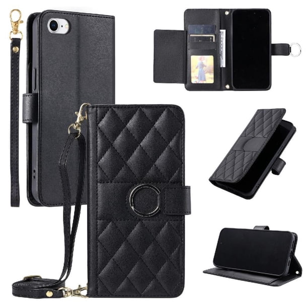 Funda tipo billetera FOXDOCK para iPhone 7 – Tapa abatible con correa para mujer
